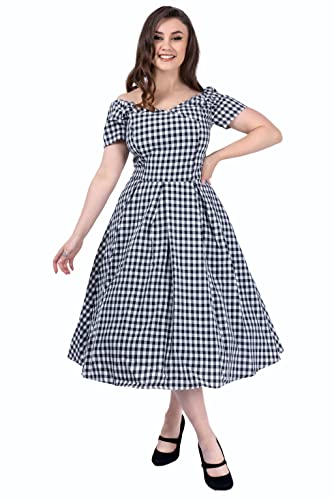 Ro Rox Patricia Kleid Gingham 1950er Karo Swing Retro Rockabilly Niedlich Elegant, Schwarz & Weiß, S von Ro Rox