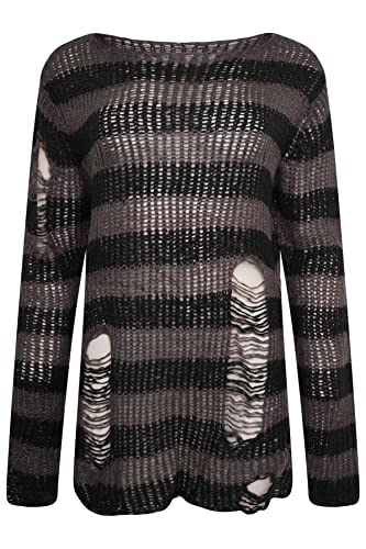 Ro Rox RYOT Pullover Betrubt ubergrober Grobstrick Gotisch Breitstreifen, Grau von Ro Rox
