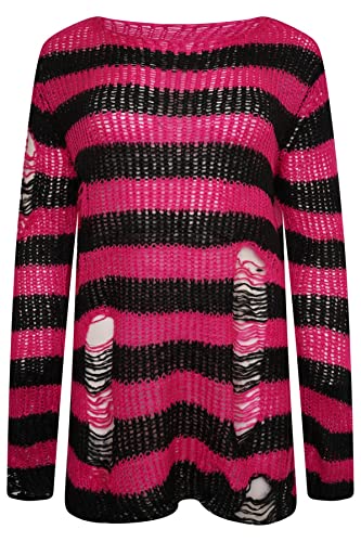 Ro Rox RYOT Pullover Betrubt ubergrober Grobstrick Gotisch Breitstreifen, Rosa von Ro Rox