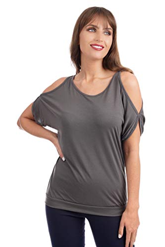 Ro Rox Riley Cold Shoulder Lässig Punk-Stil Billige T-Shirt - Grau (S) von Ro Rox