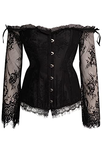 Ro Rox Roxanne Sexy Black Sweetheart Schnürkorsett mit Langen Ärmeln [Schwarz, 3XL-UK20] von Ro Rox