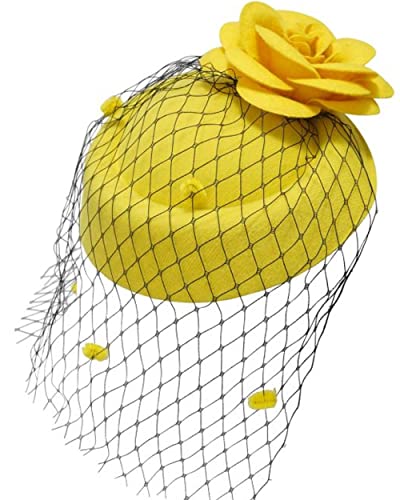 Ro Rox Ruby Rosen Vintage Retro 40er 50er Jahre Fascinator Hochzeit Party Hut - Gelb von Ro Rox