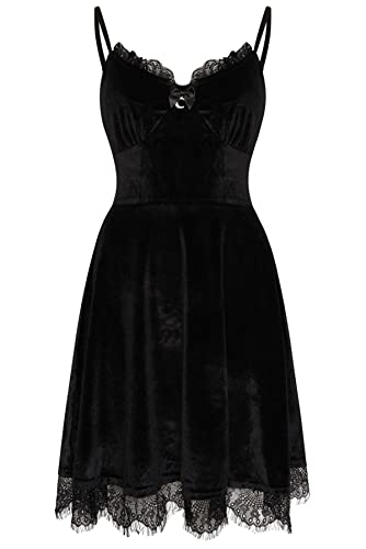 Ro Rox Samtkleid Silas Baby Doll Sexy Gotisch Halbmond Strecken Träger, Schwarz, L von Ro Rox