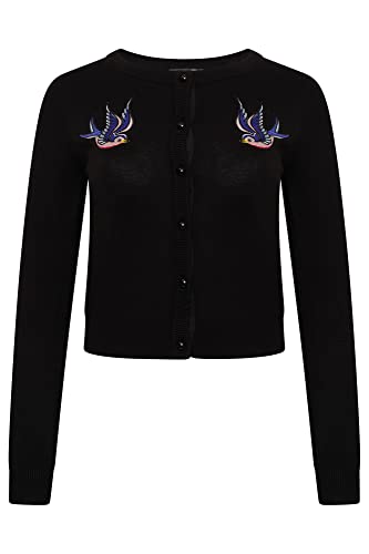 Ro Rox Schwalben Vintage Strickjacke Vogel Stickerei Strick Langarm Retro - Schwarz - 2XL von Ro Rox