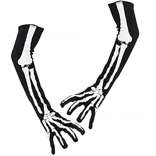 Ro Rox Skelett Lange Handschuhe Vollfinger Schwarz-Weiß-Halloween-Kostüm von Ro Rox