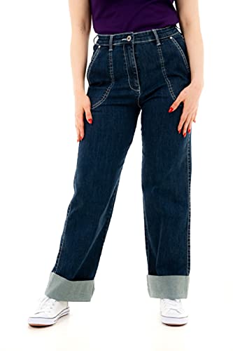 Ro Rox Thelma Retro Vintage Jeans Denim Hose im 50er-Jahre-Stil mit Hoher Taille - Navy blau (XS) von Ro Rox