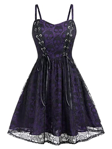 Ro Rox Totenkopfkleid Lilian Gothic Korsett Babypuppe Spitze Riemchen Sexy, Violett, L von Ro Rox