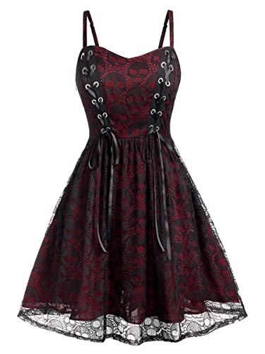 Ro Rox Totenkopfkleid Lilian Gothic Korsett Babypuppe Spitze Riemchen Sexy, rot, M von Ro Rox