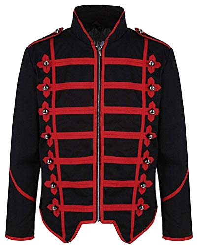 Steampunk Emo Punk Rock Goth Offizier Parade Jacke - Schwarz Rot (Herren XXXXL) von Ro Rox