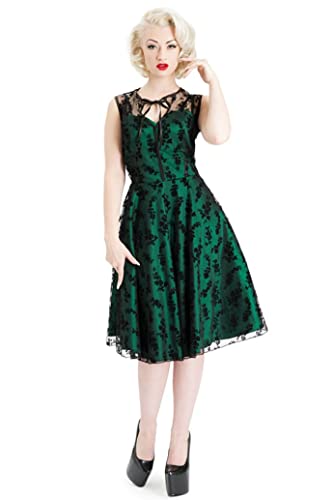 Voodoo Vixen Penny Kleid 1950 Grün Retro TAFT & Spitze Schlüsselloch Vintage, Grün, L von Ro Rox