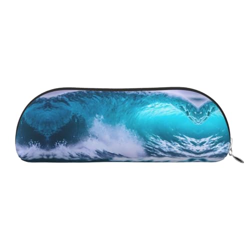 RoMuka Blue Ocean Wave Leder halbrunde Aufbewahrungstasche Schreibwaren Tasche Make-up Tasche Brieftasche Aufbewahrungstasche Silber Einheitsgröße Aufbewahrungstasche von RoMuka