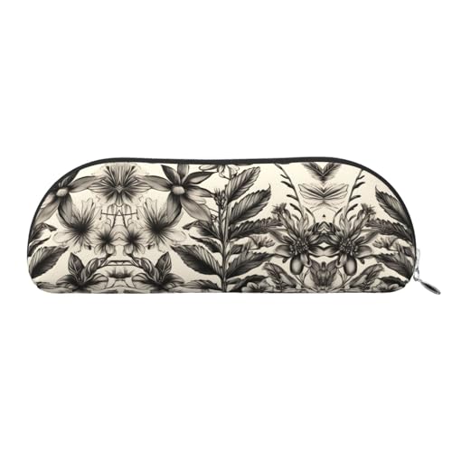 RoMuka Blumen Kräuter Botanisch Muster Leder Halbe Runde Aufbewahrungstasche Schreibwaren Tasche Make-up Tasche Geldbörse Aufbewahrungstasche, silber, One Size, Aufbewahrungstasche, silberfarben, One von RoMuka