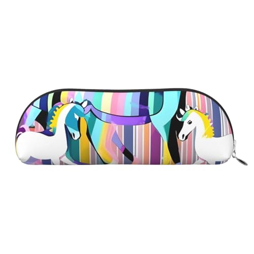 RoMuka Einhorn auf bunten Streifen Aufbewahrungstasche Leder Schreibwaren Halbrund Kosmetiktasche Aufbewahrungstasche Geldbörse Geld One Size Aufbewahrungstasche Silber One Size, Silverl, one size, von RoMuka