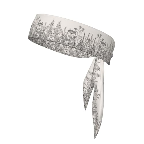 RoMuka Floral Herbs Botanische Gravur Sportband Doppelseitiges Stirnband Haarband Sport Fliege Sport Stirnband Schweißband Handgelenkschlaufe Schwarz 12158 von RoMuka