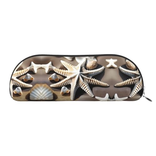 RoMuka Halbrunde Aufbewahrungstasche aus Leder mit Muscheln Seestern Schreibwaren Tasche Schminktasche Aufbewahrungstasche Silber One Size Aufbewahrungstasche, silber, one size, Aufbewahrungstasche von RoMuka