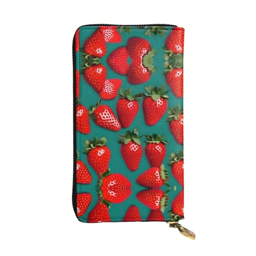 RoMuka Many Strawberry Leather Long Handheld Wallet Card Bag For Credit Card Cash Coin Storage, Black, One Size, Schwarz, One Size von RoMuka