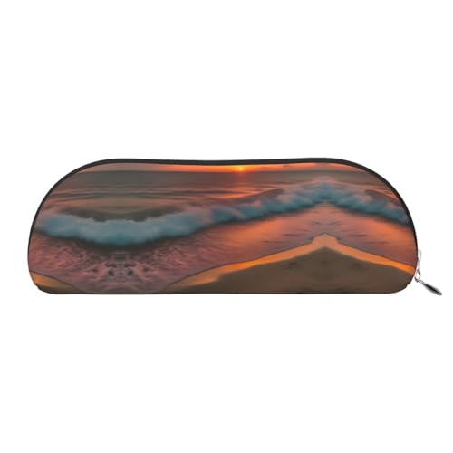 RoMuka Sunset At The Beach Halbrunde Leder Aufbewahrungstasche Schreibwaren Aufbewahrungstasche Kosmetiktasche Aufbewahrungstasche Silber One Size Silber One Size, Silverl, one size, von RoMuka