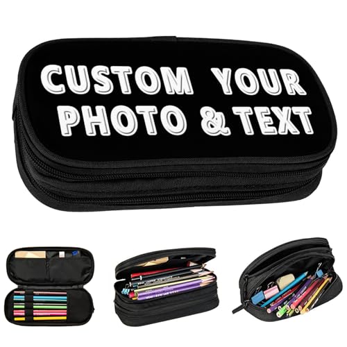 RoPox Personalisierte Mäppchen,Federmäppchen mit Foto und Text selbst gestalten und Personalisieren, Großes Federmäppchen 2 geräumige Fächermit,Tragbare Stifttasche für Schule Büro Jungen & Mädchen von RoPox