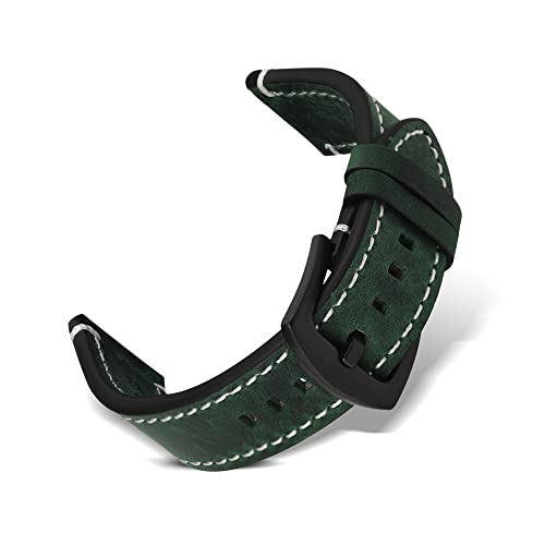 RoYiio Echtes Leder Armband für Anstoßbreite 18mm,20mm,22mm,24mm, Weich und Bequem, mit Schnellverschluss, Rindslederband für Damen und Herren - Grün von RoYiio