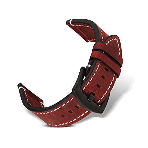 RoYiio Echtes Leder Armband für Anstoßbreite 18mm,20mm,22mm,24mm, Weich und Bequem, mit Schnellverschluss, Rindslederband für Damen und Herren - Rot Braun von RoYiio