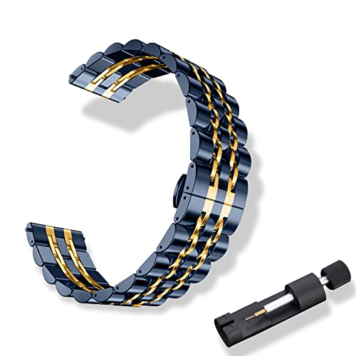 RoYiio Edelstahl Armband für Anstoßbreite 20mm, ErsatzArmband mit Schnellverschluss, Schön Poliert, Metallband für Damen und Herren - Blau Gold von RoYiio