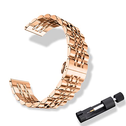 RoYiio Edelstahl Armband für Anstoßbreite 22mm, ErsatzArmband mit Schnellverschluss, Schön Poliert, Metallband für Damen und Herren - Roségold von RoYiio