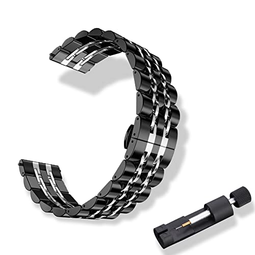 RoYiio Edelstahl Armband für Anstoßbreite 22mm, ErsatzArmband mit Schnellverschluss, Schön Poliert, Metallband für Damen und Herren - Schwarz Silber von RoYiio