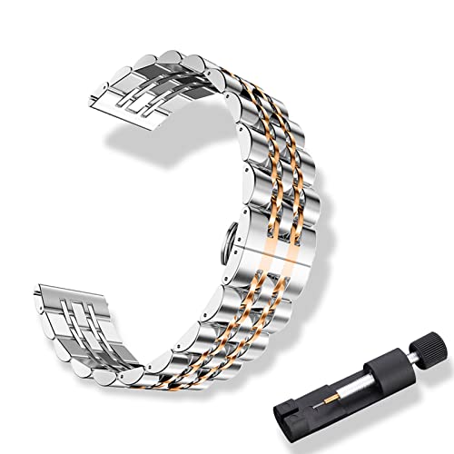 RoYiio Edelstahl Armband für Anstoßbreite 22mm, ErsatzArmband mit Schnellverschluss, Schön Poliert, Metallband für Damen und Herren - Silber Roségold von RoYiio