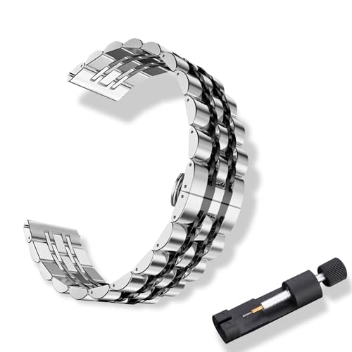 RoYiio Edelstahl Armband für Anstoßbreite 22mm, ErsatzArmband mit Schnellverschluss, Schön Poliert, Metallband für Damen und Herren - Silber Schwarz von RoYiio