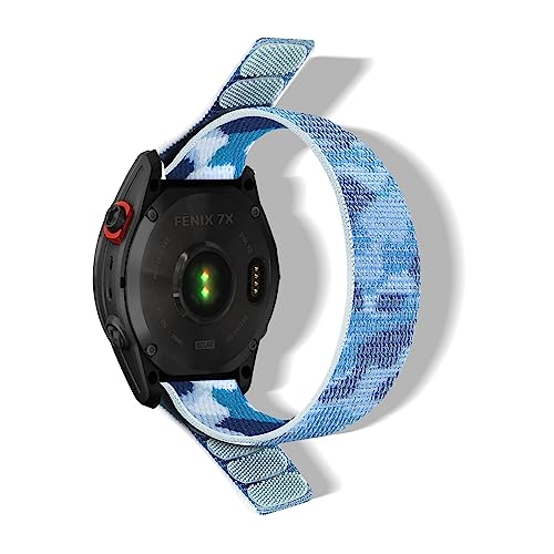 RoYiio Nylon Armband für Garmin Quickfit 22mm,26mm, Bequem und Atmungsaktiv, mit Doppelköpfiger Magischer Aufkleber, Nylonband Einstellbare für Damen und Herren - Blau Tarnung von RoYiio