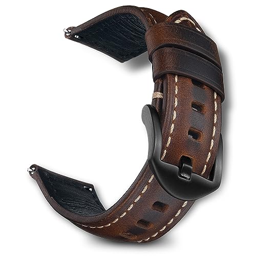 RoYiio Öl-Wachs-Leder Armband für Anstoßbreite 20mm, Weich und Bequem, mit Schnellverschluss, ErsatzArmband Kompatibel mit Amazfit/Xiaomi/Huawei/Samsung/Garmin Series - Dunkelbraun von RoYiio