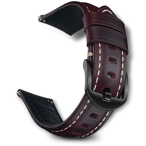 RoYiio Öl-Wachs-Leder Armband für Anstoßbreite 20mm, Weich und Bequem, mit Schnellverschluss, ErsatzArmband Kompatibel mit Amazfit/Xiaomi/Huawei/Samsung/Garmin Series - Weinrot von RoYiio