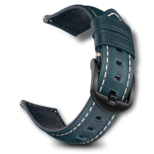 RoYiio Öl-Wachs-Leder Armband für Anstoßbreite 22mm, Weich und Bequem, mit Schnellverschluss, ErsatzArmband Kompatibel mit Amazfit/Xiaomi/Huawei/Samsung/Garmin Series - Blau von RoYiio