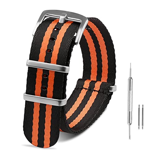 RoYiio Nato Uhrenarmbänder für Anstoßbreite 22mm, Edelstahlschnalle, Bequem Atmungsaktiv, Premium Ballistic Nylonband für Damen und Herren - Schwarz Orange von RoYiio