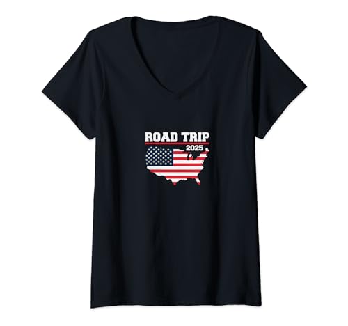 Damen Road Trip USA 2025 Outfit | T-Shirt mit V-Ausschnitt von Road Trip USA 2025 Outfit
