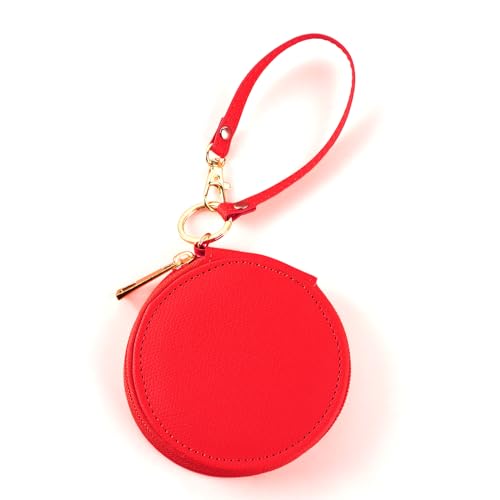 Damen Münzbörse aus echtes,RoadLoo Münzgeldbörse kleine Mini-Geldbörse Wasserdichtes Portemonnaie Münzbeutel Reißverschluss Runde Geldbörse mit Reißverschluss Coin Pocket für Frauen Mädchen (Rot) von RoadLoo