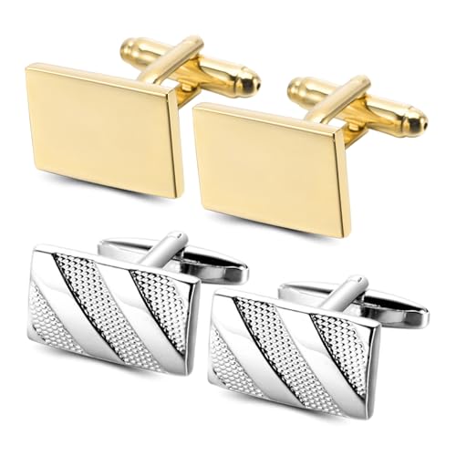 RoadLoo Manschettenknöpfe Herren, 2 Paar Glänzend, Klassisch, Hochzeit, Cufflinks, Rechteck, Personalisierte, Männer Geschenk, Tanzparty, Ferien, Jubiläum von RoadLoo