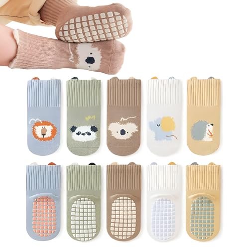 RoadLoo Rutschfeste Socken, 5 Paar Baumwolle Rutschfeste Babysocken Rutschsocken Kinder Stoppersocken Kinder Extra Anti-Rusch Funktion für Maximalen Halt ABS Anti Rutsch Babysocken fur 0-36 Monate von RoadLoo