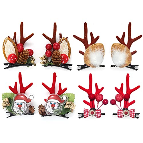 Weihnachts-Haarspangen,RoadLoo 4 Paar Weihnachtsgeweih-Haarspangen Weihnachts-Haarnadel Tannenzapfen Rentiergeweih Ohren Haarschmuck Geweih Kopfschmuck Haarnadel für Mädchen Weihnachtsfeier Festival von RoadLoo