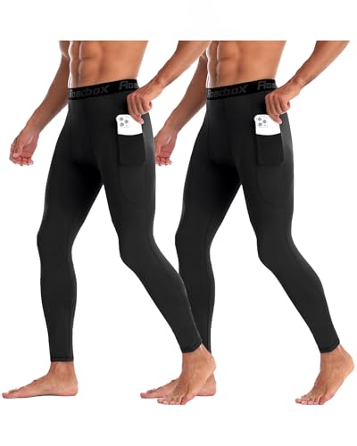 Roadbox 2er Pack Thermounterwäsche Herren, Wärmende Kompressionslanghosen mit Innen‑Fleece Taschen für Wintertraining von Roadbox