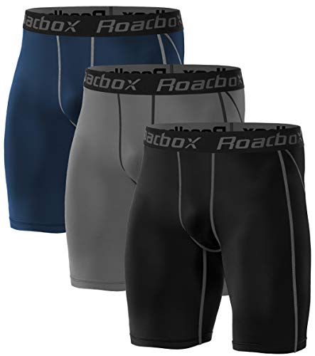Roadbox 3er Pack Herren Kompressionsshorts, Schnelltrocknendes Baselayer Unterhose Tights Kurz Hose Laufunterwäsche 3XL 3er Pack: Schwarz, Grau, Marineblau von Roadbox