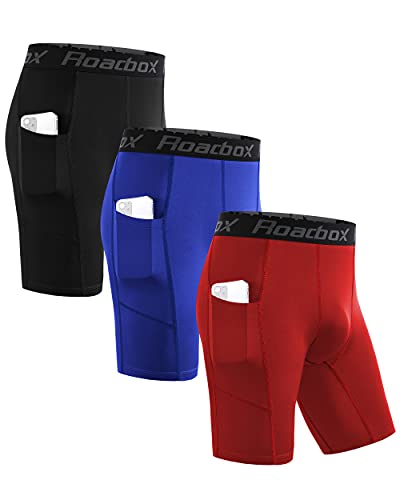 Roadbox 3er Pack Herren Kompressionsshorts, Schnelltrocknendes Baselayer Unterhose Tights Kurz Laufunterwäsche (as3, Alpha, 3X_l, Regular, Regular, Tasche:Schwarz, Rot, Blau) von Roadbox