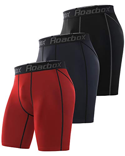 Roadbox 3er Pack Herren Kompressionsshorts, Schnelltrocknendes Baselayer Unterhose Tights Kurz Laufunterwäsche (as3, Alpha, l, Regular, Regular, 3er Pack: Schwarz,Grau,Rot) von Roadbox