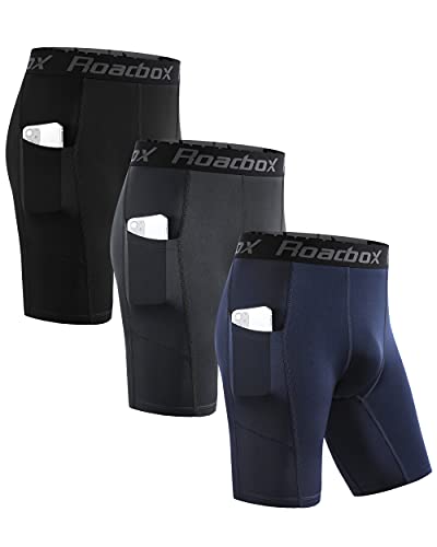 Roadbox 3er Pack Herren Kompressionsshorts, Schnelltrocknendes Baselayer Unterhose Tights Kurz Laufunterwäsche (as3, Alpha, l, Regular, Regular, Tasche:Schwarz, Grau, Navy Blau) von Roadbox