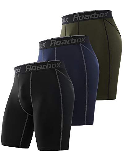 Roadbox 3er Pack Herren Kompressionsshorts, Schnelltrocknendes Baselayer Unterhose Tights Kurz Laufunterwäsche (as3, Alpha, m, Regular, Regular, 3er Pack: Schwarz,Marineblau,Grün) von Roadbox