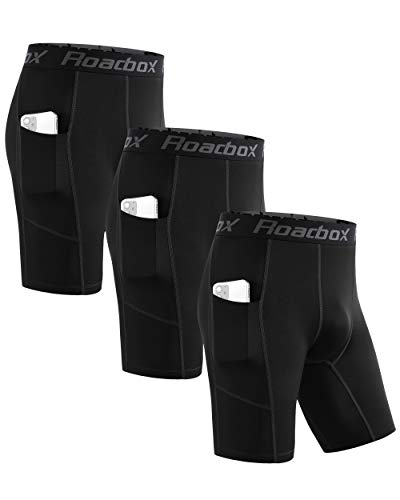 Roadbox 3er Pack Herren Kompressionsshorts, Schnelltrocknendes Baselayer Unterhose Tights Kurz Laufunterwäsche (as3, Alpha, x_l, Regular, Regular, Schwarz) von Roadbox