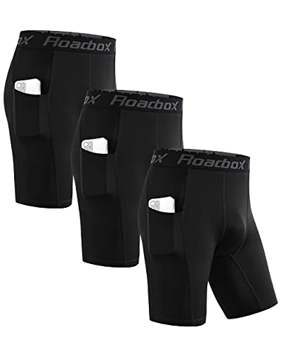 Roadbox 3er Pack Herren Kompressionsshorts, Schnelltrocknendes Baselayer Unterhose Tights Kurz Laufunterwäsche (as3, Alpha, xx_l, Regular, Regular, Tasche:Schwarz, Schwarz, Schwarz) von Roadbox