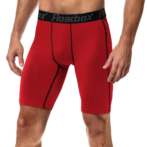 Roadbox Herren Kompressionsshorts, Männer Sport Unterhosen Schnelltrocknendes Sportunterwäsche, Tights Kurz Funktionsunterwäsche Laufunterwäsche Radlerhose Sportunterhose（Red with Black Thread） von Roadbox