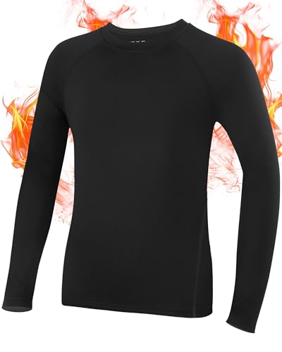 Roadbox Jungen Thermo Shirt Langarm Fleecegefüttertes Kinder Unterhemd Atmungsaktive Funktionsunterwäsche für Schule Sport Winter Alltag von Roadbox