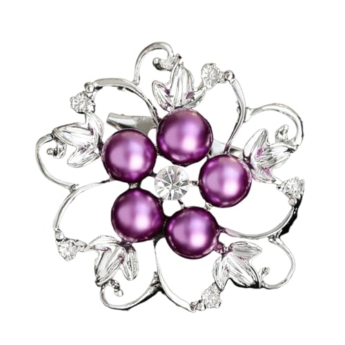 Anzug Mantel Brosche Kleidung Schmuck Exquisite Edelstahl Frauen Ausgehöhlte Blume Strass Dekoration für Hut Schal Faux Perle Anti-rutsch Verschleiß-beständig Violett von Roadoor